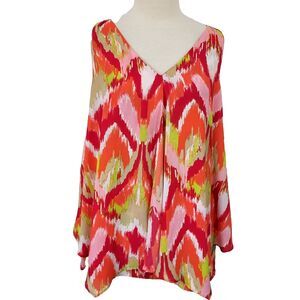 Zac & Rachel Shirt Top Womens XL Flowy Layered Slits Sleeveless Colorful Blouse